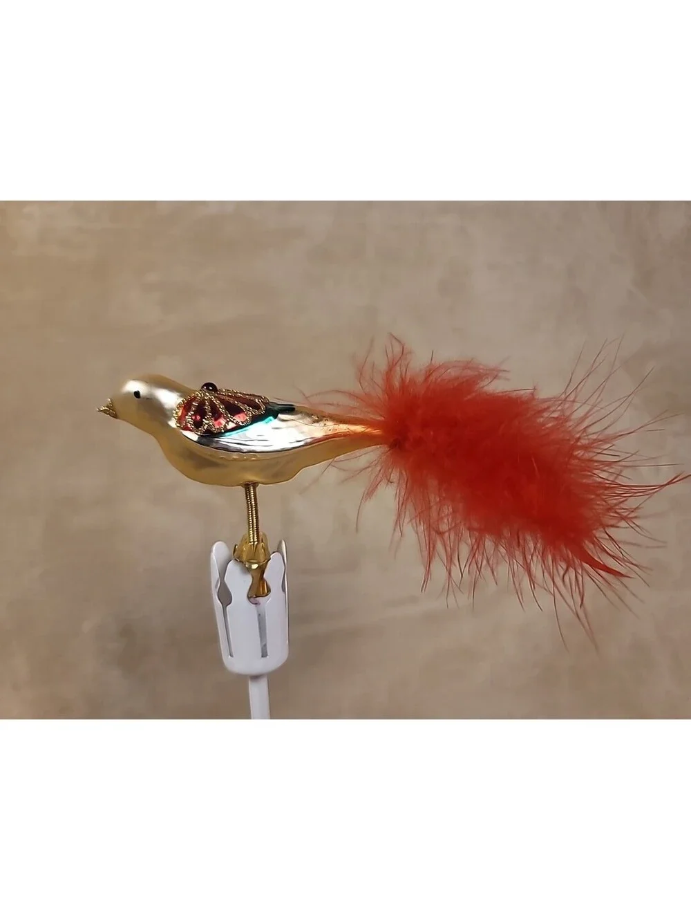 Vintage Equsite Polish Hand Blown Mercury Glass Clip On Bird Christmas Ornament